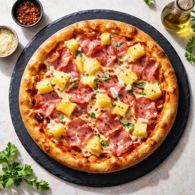 Ham and pinapple pizza