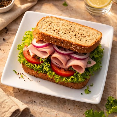 Ham and salad sandwich