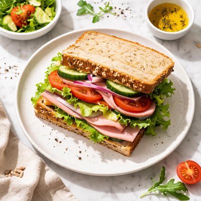 Ham and salad wholemeal sandwich