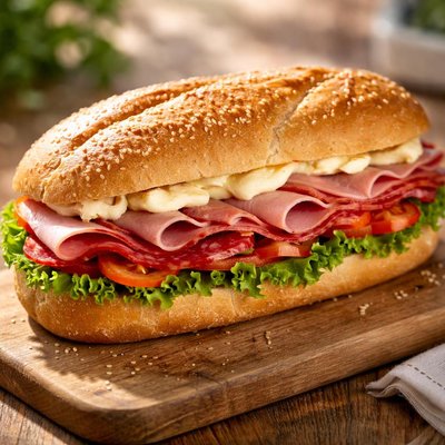 Ham and salami and butter large roll