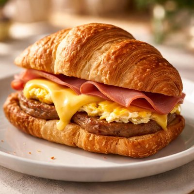 Ham and sausage  egg and chees croissant