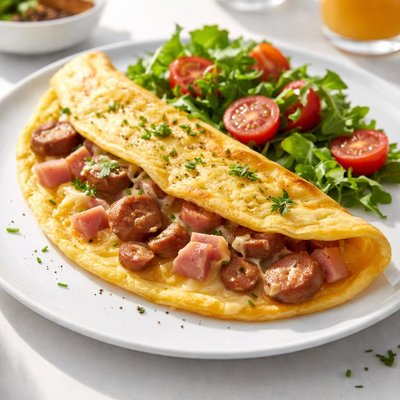 Ham and sausage omelette