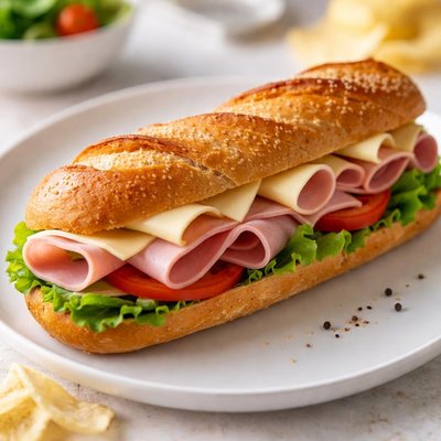 Ham and swiss baguette