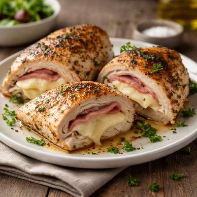 Ham and swiss stuffed chicken breast