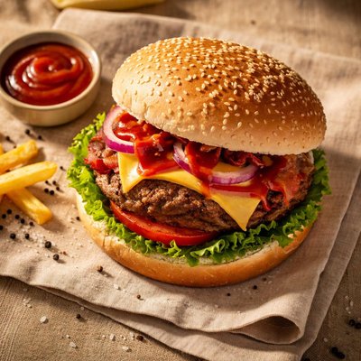 Ham burger with ketch up