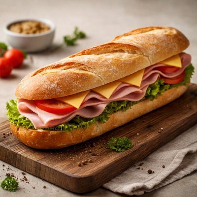 Ham cheddar white baguette