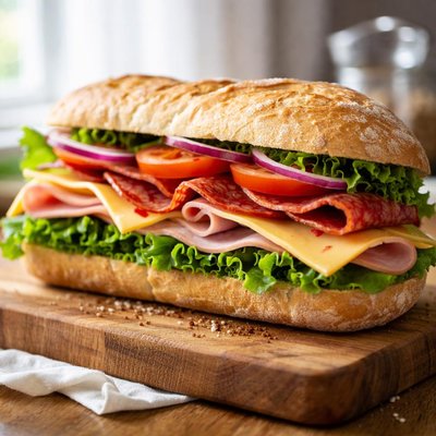 Ham cheese and salami sandwich