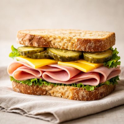 Ham cheese pickle sandwich