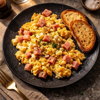 Ham egg cheese scramble