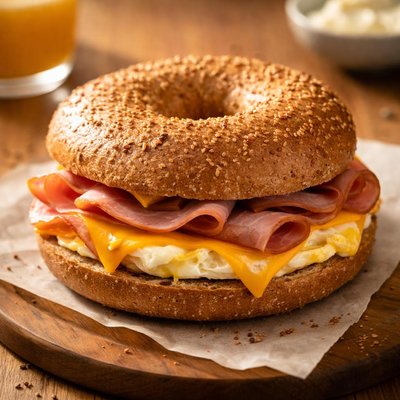 Ham egg cheese whole wheat bagel