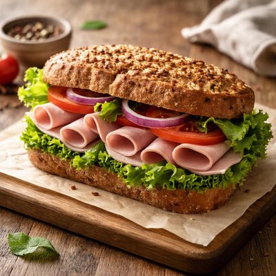 Ham lettuce sandwich