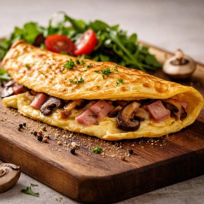 Ham mushroom cheese omelet