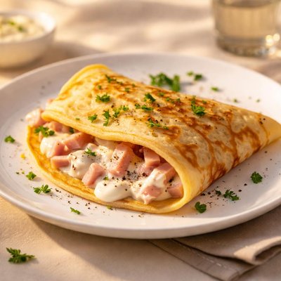 Ham pancake with cream