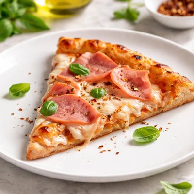 Ham pizza slice