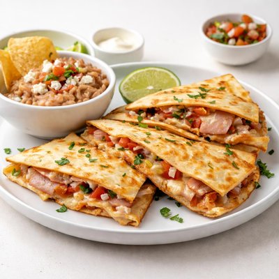 Ham quesadilla with frijioles