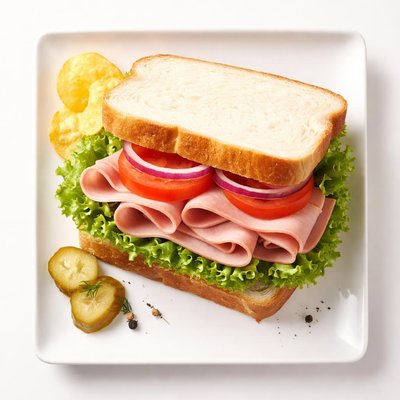 Ham sandwhich on white bread