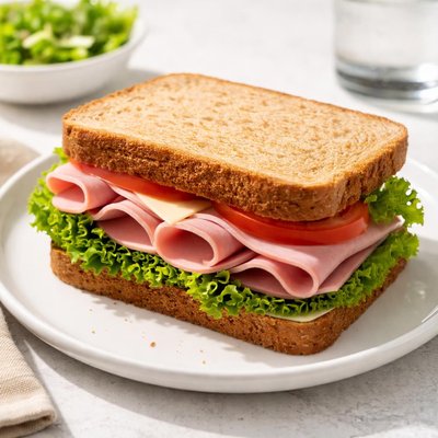 Ham sandwich on wheat bread