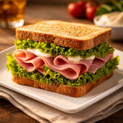 Ham sandwich with lettuce and mayonaise