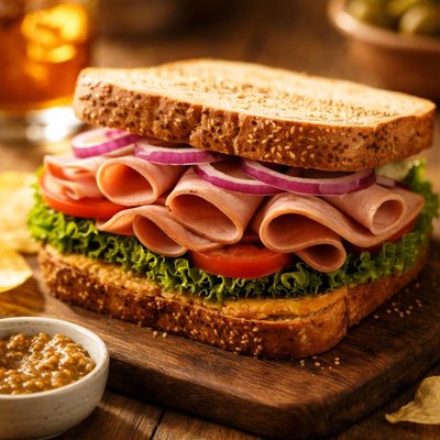 Ham sandwich with mustard