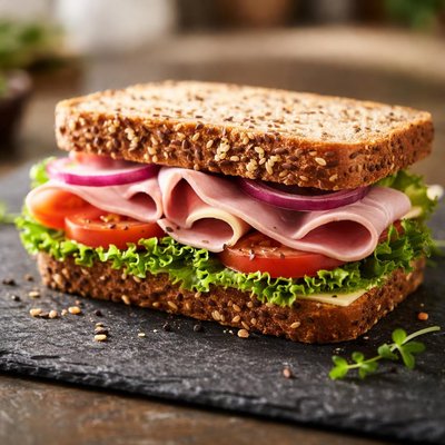 Ham sandwich with wholemeal seeded bread