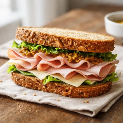 Ham swiss spicy mustard sandwich