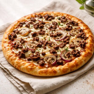 Hamburger mushroom pizza