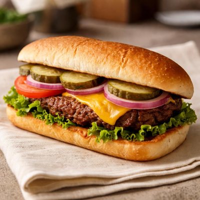 Hamburger on sub bread