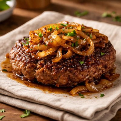 Hamburger patty with onions
