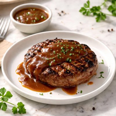 Hamburger patty with sauce