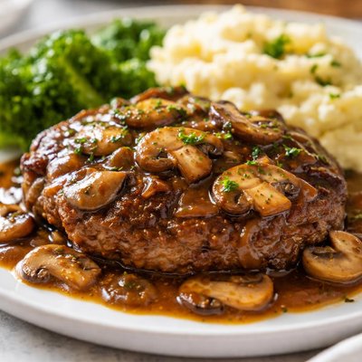 Hamburger steak with mushroom gravy