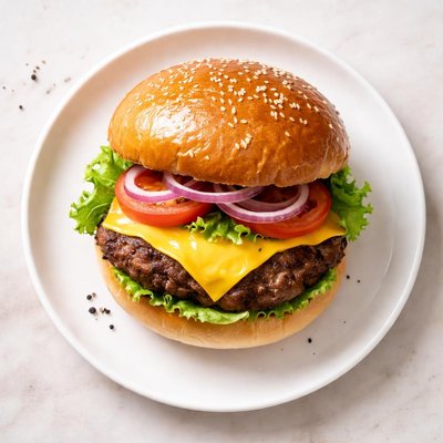 Hamburger with bun and cheese