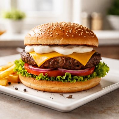 Hamburger with cheese and mayo
