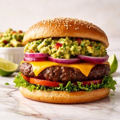 Hamburger with guacamole