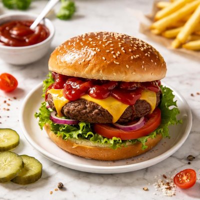 Hamburger with ketchup