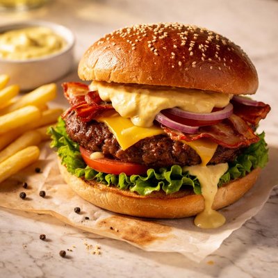 Hamburger with mustard aioli