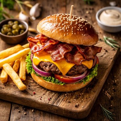 Hamburguer with chedar and bacon