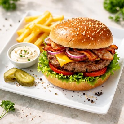 Hamburguesa hacendado cerdo vaca