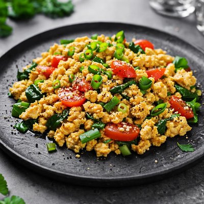 Handmade tofu scrambled with black salt