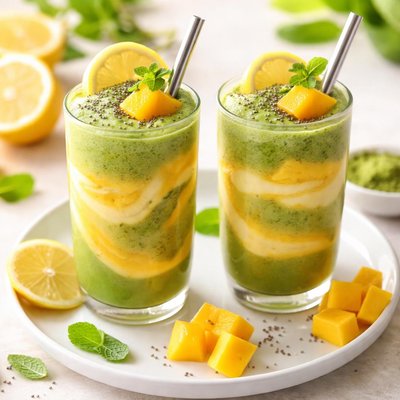 Happy lemon mango matcha smoothie