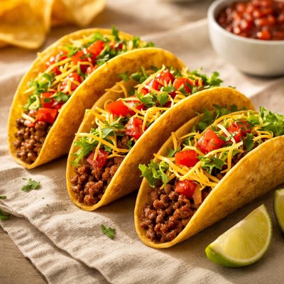 Hardshell brown bean taco with lettuce and cheese