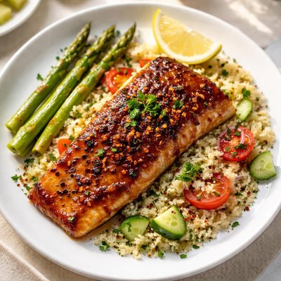 Harissa apricot glazed barramundi