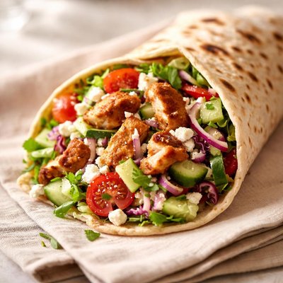 Harissa chicken chipped salad roti