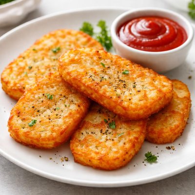 Hash browns with ketchup