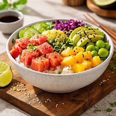Hawaain tuna and salmon poke bowl