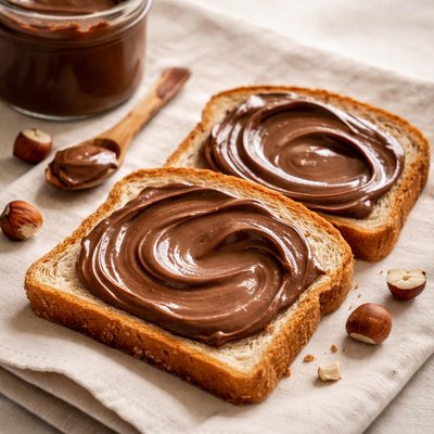 Hazelnut spread on wheat bread toast
