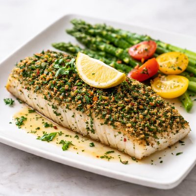 Herb-crusted fish