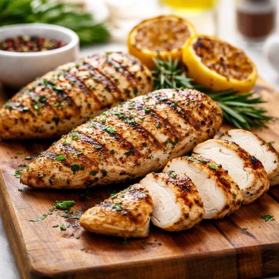 Herb marinated free range organic chicken breast grilled