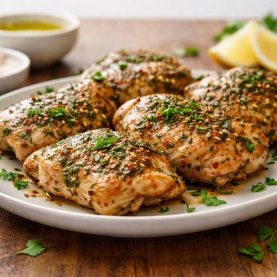 Herb roasted skinless chicken thighs