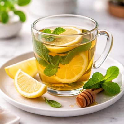 Herbal tea with lemon and mint