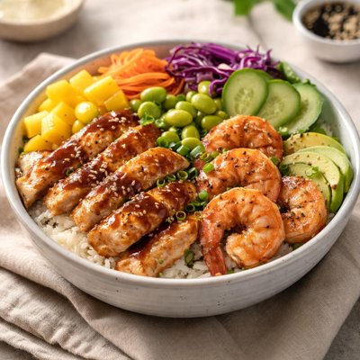 Hibachi blue poke bowl chicken ans shrimp